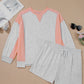 Light Grey Uneven Hem Colorblock Pullover Casual Shorts Plus Size 2pcs Outfit