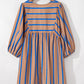 Khaki Stripe Contrast Striped Print 3/4 Sleeve Babydoll Plus Size Dress