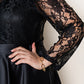 Black Plus Size Sheer Lace Splice High Low Satin Dress