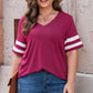 Plus Size Striped V-Neck Tee Shirt