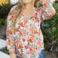 Khaki Plus Size Flower Print Square Neck Peplum Blouse