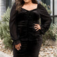 Black Plus Size Ruched Puffy Sleeve Bodycon Dress