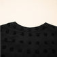 Black Dotty Textured Notched Neck Plus Ruffled Dress