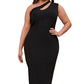 Black Cutout One Shoulder Plus Size Mid Dress