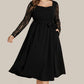 Black Plus Size Sheer Lace Sleeve Belted Ruffle Midi Dress