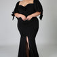 Black Bow Tie Puff Sleeve Plus Size High Slit Maxi Dress