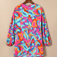 Multicolor Plus Size Abstract Print Pleated Surplice Long Sleeve Dress