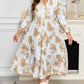 Khaki Patterned Ruffled Sleeve Half Placket Tiered A-line Plus Size Long Dress