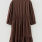 Coffee Plus Size Frilled Trim V Neck Puff Sleeve Textured Mini Dress