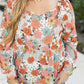 Khaki Plus Size Flower Print Square Neck Peplum Blouse