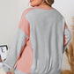 Light Grey Uneven Hem Colorblock Pullover Casual Shorts Plus Size 2pcs Outfit