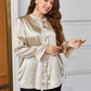 Plus Size Flounce Sleeve Band Collar Shirt