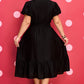 Black Leopard V Neck Patchwork Smocked Waist Plus Size Ruffled Dress