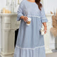 Sky Blue Stripe Crisscross Lace Detail Mixed Striped Patchwork Plus Size Shift Long Dress