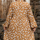Khaki Plus Size Daisy Floral Print Button Split Neck Puff Sleeve Dress