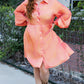 Peach Blossom Metallic Balloon Sleeve Shirt Plus Size Mini Dress
