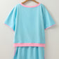 Turquoise Plus Size Contrast Trim T Shirt and Skirt Two Piece Set