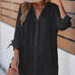 Black Plus Size Tie Cuffs V Neck Shirt Dress