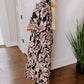 Black Plus Size Floral Printed Puff Sleeve Collared Maxi Dress