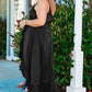 Black Ruffled Thigh High Slit Sleeveless Plus Size Evening Dress