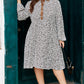 Khaki Plus Size Button V Neck Leopard Print Puff Sleeve Loose Mini Dress