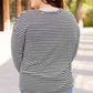 Black Stripe Drop Shoulder Puff Long Sleeve O Neck Plus Size T Shirt