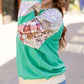 Sky Blue Plus Size Plaid Floral Patchwork Raglan Sleeve Sweatshirt