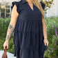 Navy Blue Collared V Neck Flutter Sleeve Tiered Plus Size Dress