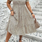 Beige Plus Size Leopard Print Frill Trim Short Sleeve Flared Dress