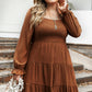 Chestnut Plus Size Smocked Ruffled Sleeve Tiered Mini Dress