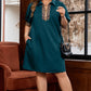 Sea Green Leopard Patchwork Detail Quarter Zip Collared Plus Size Mini Dress