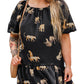 Black Plus Size Cheetah Print Puff Sleeve Ruffle Mini Dress