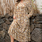 Khaki Abstract Plant Print Loose Plus Size Long Dress