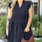 Navy Blue Collared V Neck Flutter Sleeve Tiered Plus Size Dress