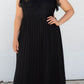 Black Plus Size Lace Bodice High Neck Flowy Pleated Dress