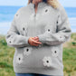 Gray Plus Size Embroidered Floral Pattern Half Zip Sweater