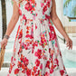 Pink Floral Print V Neck Ruffle Sleeve Plus Size Midi Dress
