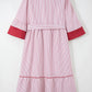 Red Stripe Plus Size Ruffled Hem Pinstriped Midi Dress