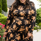 Black Plus Size Cut-out Neckline Long Sleeve Floral Dress