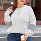 Beige Plus Size Dot Print Striped Patchwork Long Sleeve Henley Top