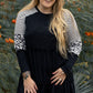 Black Plus Size Striped Leopard Patch Sleeve Ruffle Tiered Dress