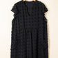 Black Dotty Textured Notched Neck Plus Ruffled Dress