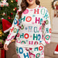 White Plus Size Christmas Ho Ho Ho Print Long Sleeve Top and Shorts 2pc Lounge Set