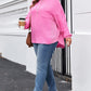 Bonbon Half Buttons Chest Pocket Drop Sleeve Plus Size Top