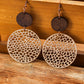 Khaki Hollow Out Wooden Round Drop Earrings