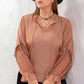 Plus Size Tie Neck Flounce Sleeve Blouse