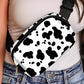 White Cow Pattern Print Buckle Wide Belt Inclined Shoulder Bag