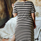 Black Plus Size Striped Print Long T-shirt Dress