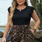 Brown Plus Size Leopard Shorts and Ruffle Sleeve Tee Set