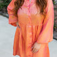 Peach Blossom Metallic Balloon Sleeve Shirt Plus Size Mini Dress